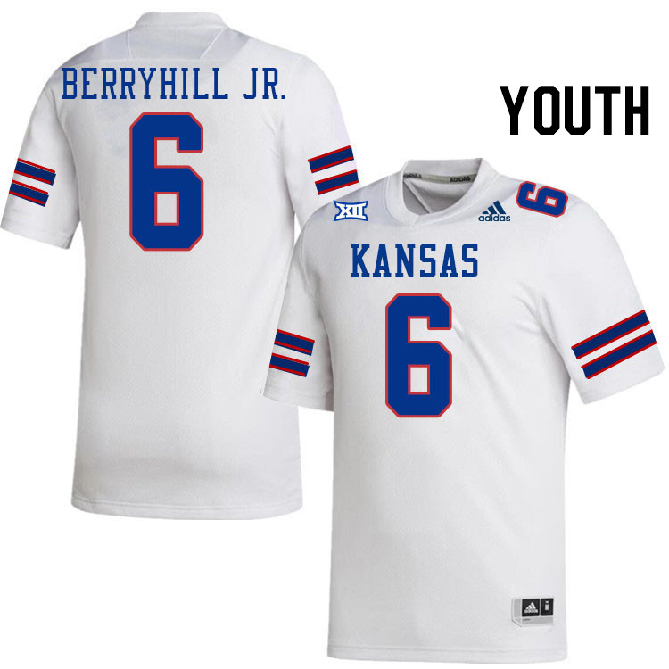 Youth #6 Taiwan Berryhill Jr. Kansas Jayhawks College Football Jerseys Stitched Sale-White